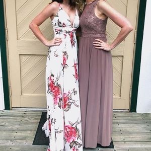 Floral Deep-V Gown for Prom/Wedding